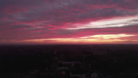 Drone-landing-timelapse-during-intense-color-sunset