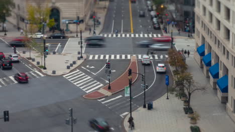 Time-lapse-footage-in-4K,-downtown-Washington-DC-in-cloudy-afternoon-light,-with-tilt-shift-effect