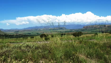 Large-petrol-gasoline-tanker-truck-driving-past-with-Maloti-mountain-range-and-farms-in-Free-state-province-near-Camelroc-town-and-the-Lesotho-border
