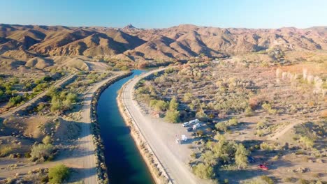 Aerial-drone-view-of-irrigation-canal-in-Mittry-Lake-Wildlife-Area---Yuma-Arizona