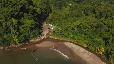 Descending-aerial-of-Grande-Riviere-beach,-Trinidad
