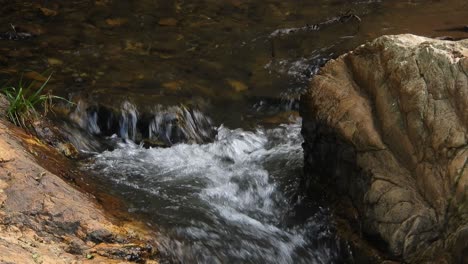 Kristallklares,-Frisches-Bergwasserfall-krokodilflusswasser,-Das-Im-Hintergrund-Der-Nationalen-Botanischen-Gärten-Walter-Sisulu-In-Roodepoort,-Südafrika,-Funkelt-Und-über-Felsen-Und-Kieselsteine-Fließt