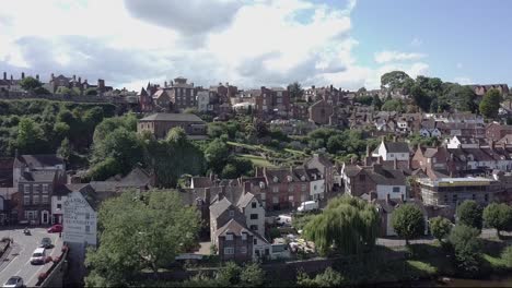 Bridgnorth-in-Shropshire,-England,-UK---Drone-Slow-Tracks-Right-Showing-Bridge-and-High-Town---15-Second-Version