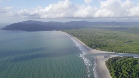 Scenic-Ocean-And-River-In-Daintree-National-Park,-Far-North-Queensland,-Australia---aerial-drone-shot
