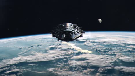 Futuristic-Battleship-Approaching-in-Earth-Orbit