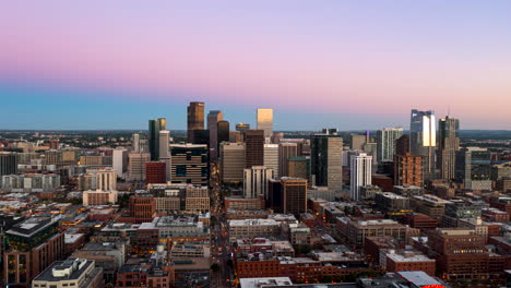 Aerial-Timelapse-in-Denver,-Colorado-at-Sunset