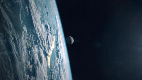 Cinemática-Planeta-Tierra-Desde-La-órbita-Con-La-Luna-En-El-Fondo