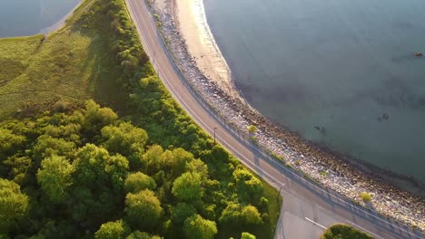 Aerial-views-of-coastal-roads-in-Jamestown-Rhode-Island