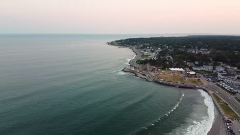 Drone-footage-of-Narragansett-beach-in-Rhode-Island-featuring-the-beautiful-Narragansett-Towers