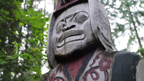 Close-Up-Of-Totem-Pole-In-Forest-in-4K