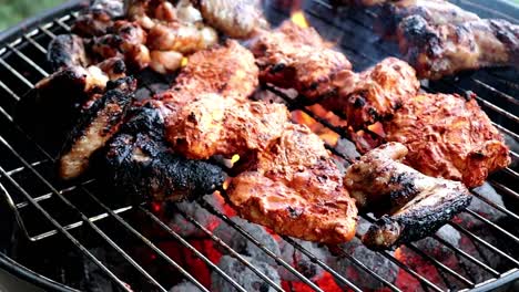 Cooking-Meat-on-a-Charcoal-Barbecue