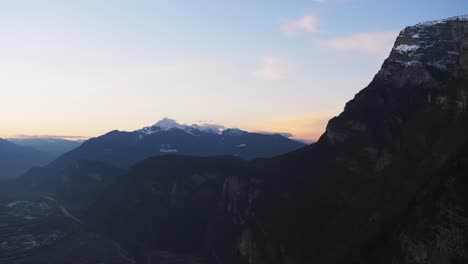 Still-shot,-scenic-mountain-range-top-view-in-Trentino-Italy