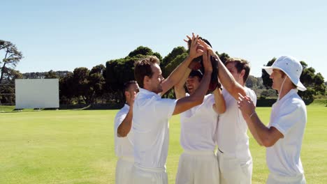 Cricket-players-giving-high-five-during-cricket-match