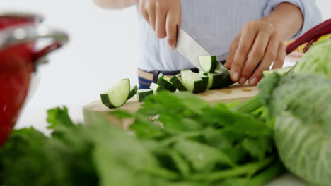 Beautiful-woman-cutting-vegetables-on-chopping-board