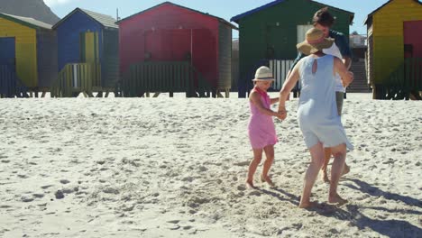Multi-generation-family-playing-ring-around-the-rosie-at-beach