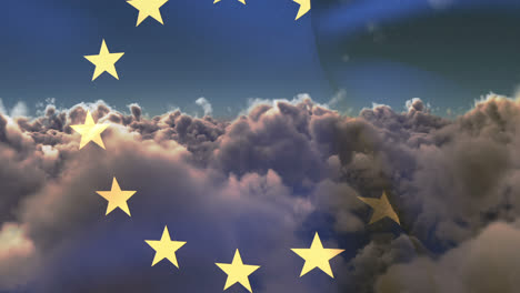 Flagge-Europas-Weht-Gegen-Himmel-Und-Wolken-4k