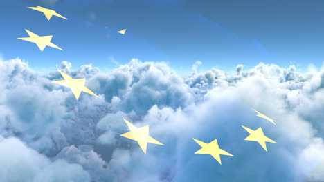 Flagge-Europas-Weht-Gegen-Himmel-Und-Wolken-4k