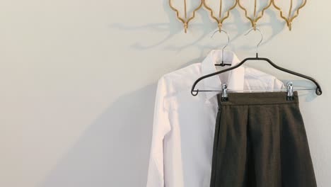 Formal-shirt-and-skirt-hanging-on-hook-4k