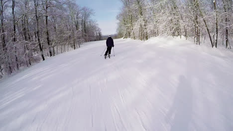 Mann-Beim-Skifahren-In-Verschneitem-Gebiet-4k