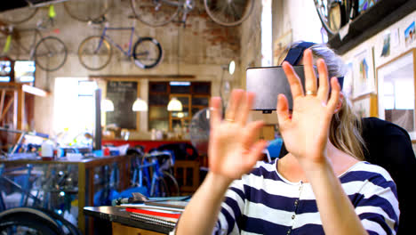 Woman-using-virtual-reality-headset-4k