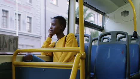 Woman-travelling-in-bus-4k