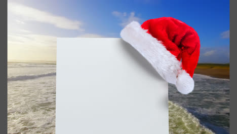 Santa-hat-with-white-card-and-sea