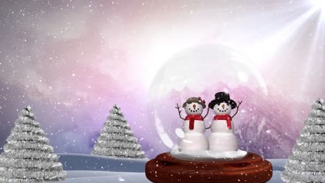 Cute-Christmas-animation-of-snowman-couple-in-magical-forest-4k