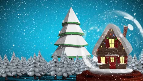 Christmas-animation-of-hut-in-snow-globe-in-magical-forest-4k