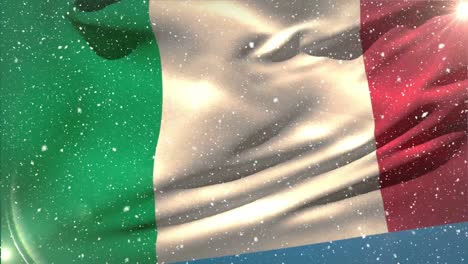 Italienische-Flagge-Weht-Im-Schnee