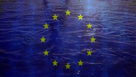 European-flag-with-water-flowing-in-the-background