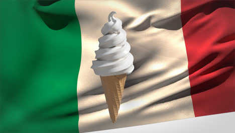 Winkende-Italienische-Flagge-Mit-Softeis-Kegel