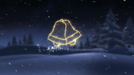 Leuchtende-Goldene-Weihnachtsglocken-Im-Schnee