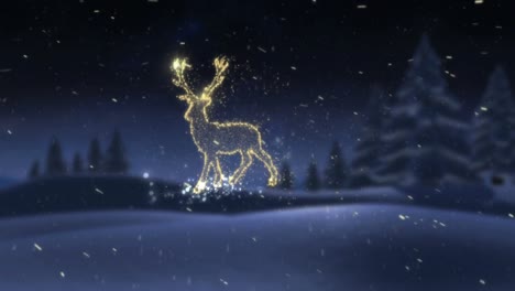 Glühendes-Goldenes-Weihnachtsrentier-Im-Schnee