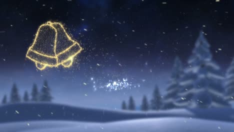 Glowing-gold-christmas-bells-in-the-snow