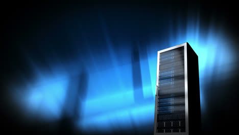 server-against-blue-lights-background