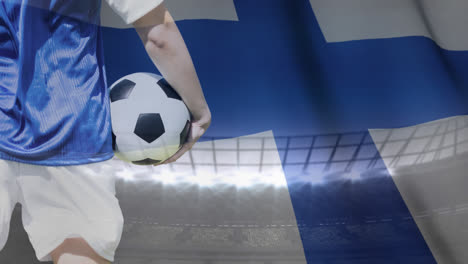 Fußballspieler-Und-Finnische-Flagge-Gegen-Stadion