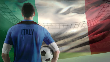 Fußballspiel-Vor-Dem-Hintergrund-Der-Italienischen-Flagge