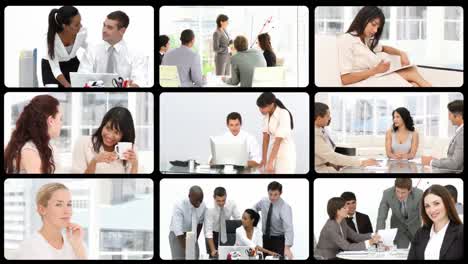 Montage-of-pretty-businesswomen-working-in-a-company