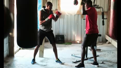 African-American-male-boxer-practicing-boxing-with-trainer-in-fitness-studio-4k