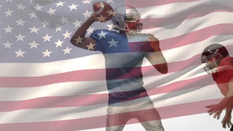 Quarterback-getting-tackled-by-american-football-player-with-american-flag