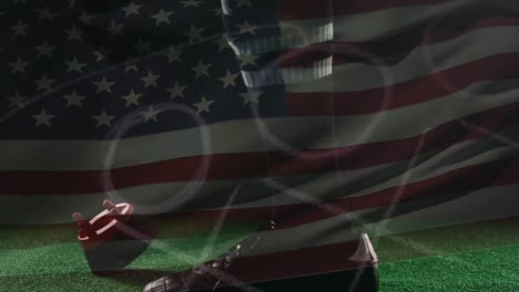 Animation-of-American-football-player-with-American-flag-in-the-background