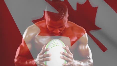 Muscled-man-holding-a-ball-and-shouting-with-Canadian-flag