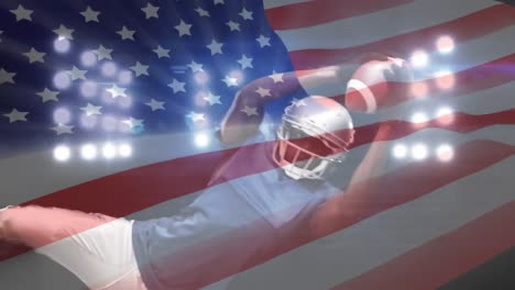 Komposition-Eines-American-Football-Spielers-Mit-Amerikanischer-Flagge-Im-Hintergrund