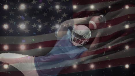 Animation-of-a-American-football-player-with-American-flag-in-the-background