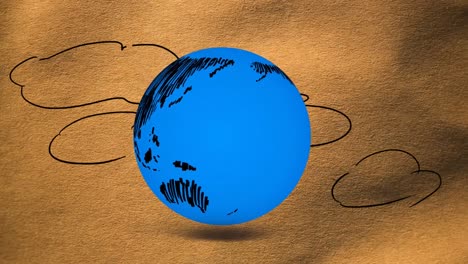 Rotierender-Globus-Vor-Braunem-Hintergrund-Mit-Wolken