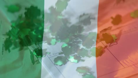 Animación-De-La-Bandera-Irlandesa-Con-Un-Calendario-De-Fondo