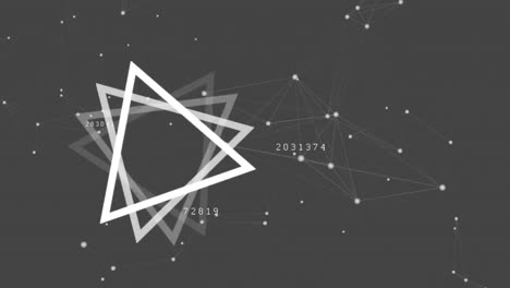 Triángulo-Digital-Girando-Sobre-Un-Fondo-Gris-Con-Conexiones-De-Luz