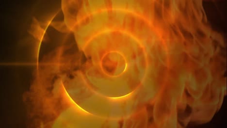 Fire-explosion-against-orange-dark-background-with-light-circles