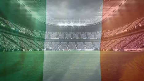 Irische-Flagge-Vor-Einem-Vollen-Stadion-Im-Hintergrund