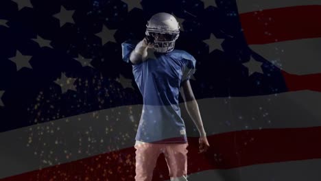 American-Football-Spieler-Mit-Amerikanischer-Flagge-Und-Feuerwerk